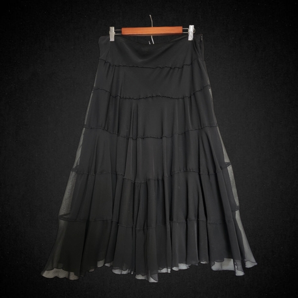 Vintage 90s black tiered midi skirt - Picture 2 of 8
